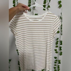 White and Brown Striped Tee
